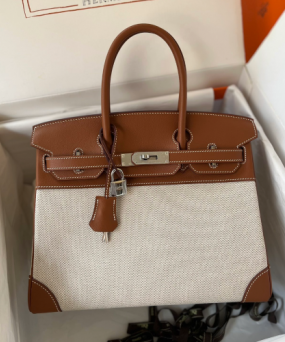 에르메스 버킨백30 골드브라운 캔버스 은장